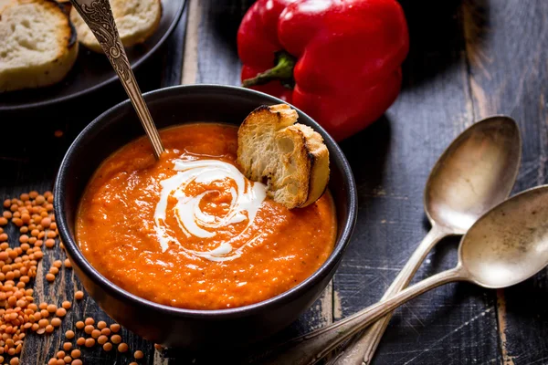 Pumpkin soup with heavy cream — Stock Image Pumpkin soup with heavy cream Royalty Free Stock Photos