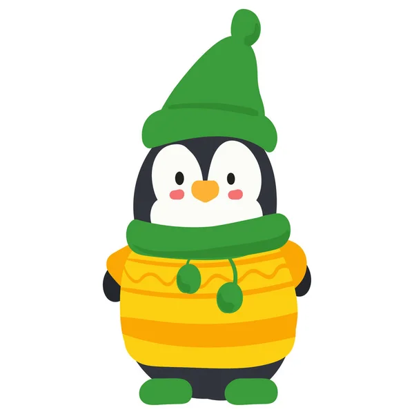 Lindo Pingüino Invierno Ilustración Lindo Pingüino Con Ropa Abrigo —  Fotos de Stock