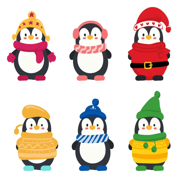Illustration Pingouin Hiver Mignon Mignon Pingouin Portant Des Vêtements Chauds — Photo