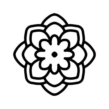 Hand drawn doodle floral illustration. Outline. Isolated on white background. Simple style mandala for coloring book.