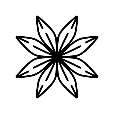 Hand drawn doodle floral illustration. Outline. Isolated on white background. Simple style mandala for coloring book.