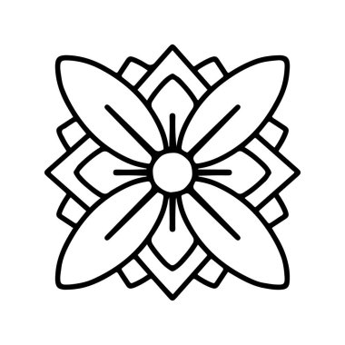 Hand drawn doodle floral illustration. Outline. Isolated on white background. Simple style mandala for coloring book.