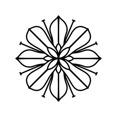 Hand drawn doodle floral illustration. Outline. Isolated on white background. Simple style mandala for coloring book.