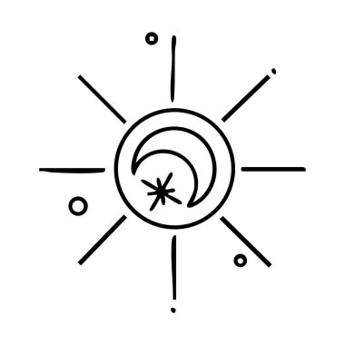 Mistik göksel tasarım elementleri. Yıldızlar, hilal ayları, takımyıldızları ve logolar için bölücüler içeren vektör simgesi.