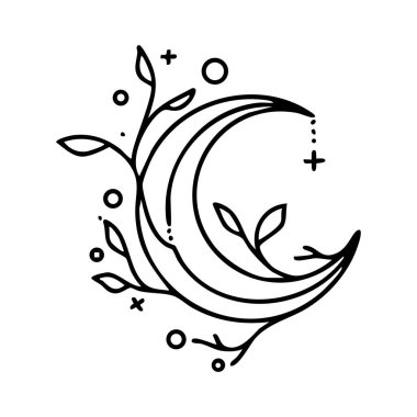 Mistik göksel tasarım elementleri. Yıldızlar, hilal ayları, takımyıldızları ve logolar için bölücüler içeren vektör simgesi.