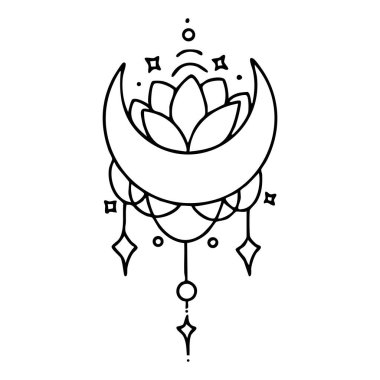 Mistik göksel tasarım elementleri. Yıldızlar, hilal ayları, takımyıldızları ve logolar için bölücüler içeren vektör simgesi.