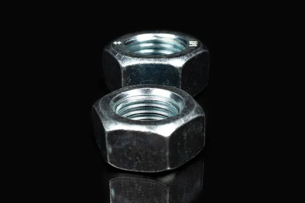 Several Large Metal Nuts Black Background — Stock Photo, Image