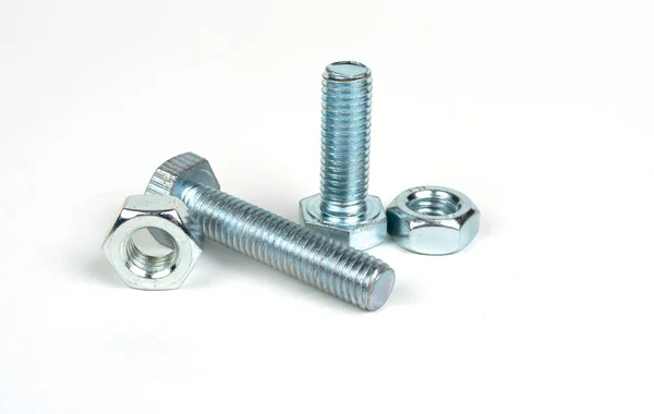 Group Bolts Nuts Made Metal White Background — Stock Photo, Image