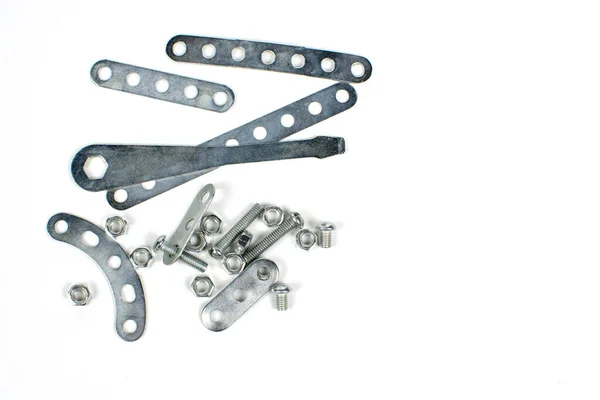 Beyaz arka planda çocuk metal üreticisinin çeşitli ayrıntıları