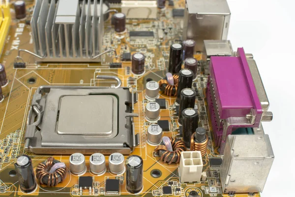 Personal Computer Motherboard Draufsicht Auf Weißem Hintergrund — Stockfoto