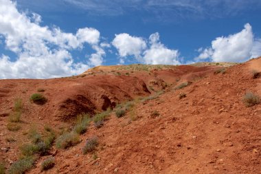 Mars 'ın Altai dağlarındaki kumtaşından kırmızı kayalar.