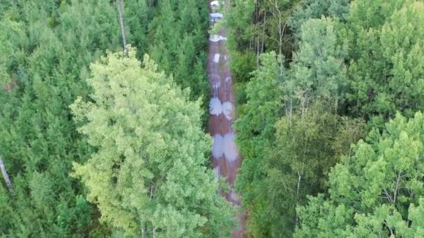 Aerea Colpo Alto Angolo Seguendo Strada Sterrata Bagnata Con Pozzanghere — Video Stock