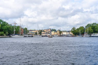 Stockholm, İsveç 'in liman manzarası