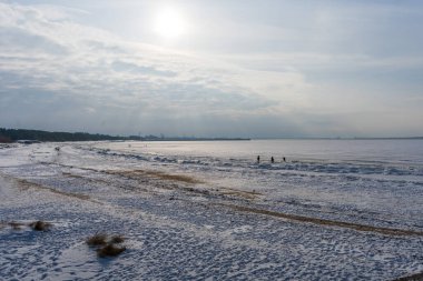Liepaja, Letonya 'da Donmuş Baltık Denizi - Kış Sahil Alanı