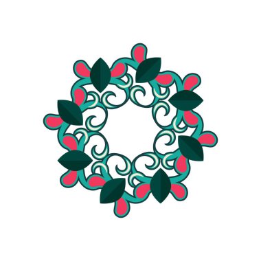 Şekil verilmiş kırmızı yapraklar ve sarmaşıklı yeşil yapraklardan oluşmuş dekoratif dairesel, şenlikli ya da botanik tasarımlar için ideal.