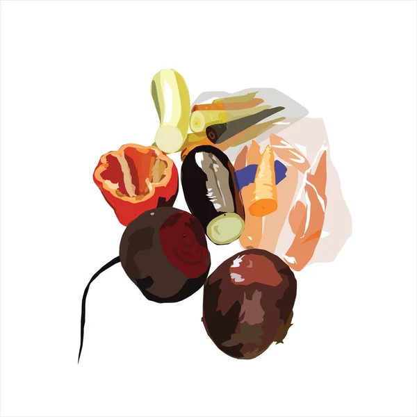 Нарезанные Овощи Терума Мазер Еврейская Заповедь Красочный Векторный Рисунок Баклажанов — стоковый вектор