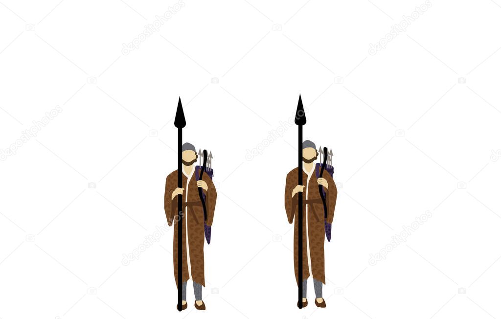 Vector drawing of Bigthan and Teresh: two eunuchs in service of the Persian king Ahasuerus, according to the Book of Esther.Individual figures on a white background