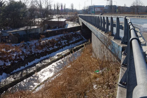 Egy Híd Rawa Folyó Felett Katowice Belvárosában — Stock Fotó