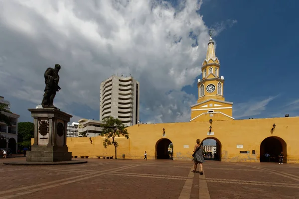 Červen 2019 Cartagena Indias Kolumbie Hodinová Věž Označte Vchod Starého — Stock fotografie