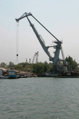 Romanya 'nın Tuna Nehri üzerindeki Tulcea limanında bir yük vinci 2007