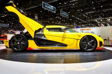 Geneva, İsviçre - 2016: 2016 Koenigsegg Agera 86 Cenevre Motor Show Palexpo içinde sunulan Rs 1 Mart