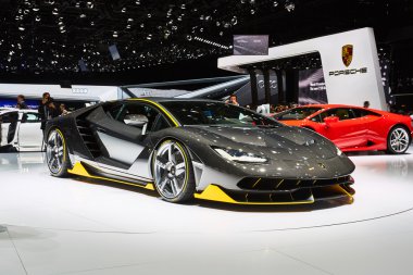 Geneva, İsviçre - 1 Mart 2016: 2016 Lamborghini Centenario Lp770-4 86 Cenevre Motor Show Palexpo içinde sunulan