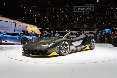 Geneva, İsviçre - 1 Mart 2016: 2016 Lamborghini Centenario Lp770-4 86 Cenevre Motor Show Palexpo içinde sunulan