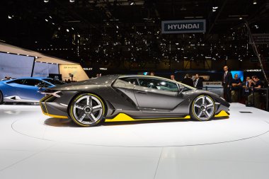 Geneva, İsviçre - 1 Mart 2016: 2016 Lamborghini Centenario Lp770-4 86 Cenevre Motor Show Palexpo içinde sunulan