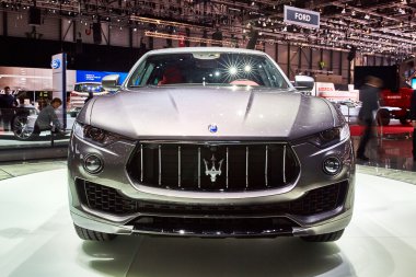 Cenevre, İsviçre - 1 Mart 2016: 2016 Maserati Levante Palexpo'da düzenlenen 86.