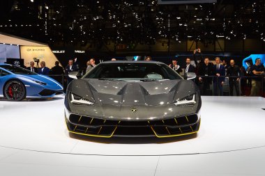 Geneva, Switzerland - March 1, 2016: 2016 Lamborghini Centenario LP770-4 presented on the 86th Geneva Motor Show in the PalExpo clipart