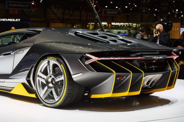 Geneva, İsviçre - 1 Mart 2016: 2016 Lamborghini Centenario Lp770-4 86 Cenevre Motor Show Palexpo içinde sunulan