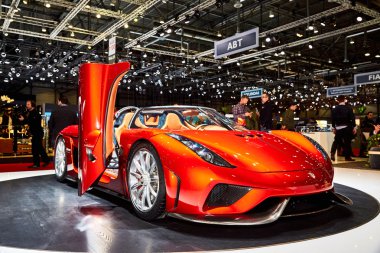 Geneva, İsviçre - 2016: 2016 Koenigsegg Regera 86 Cenevre Motor Show Palexpo içinde sunulan 1 Mart