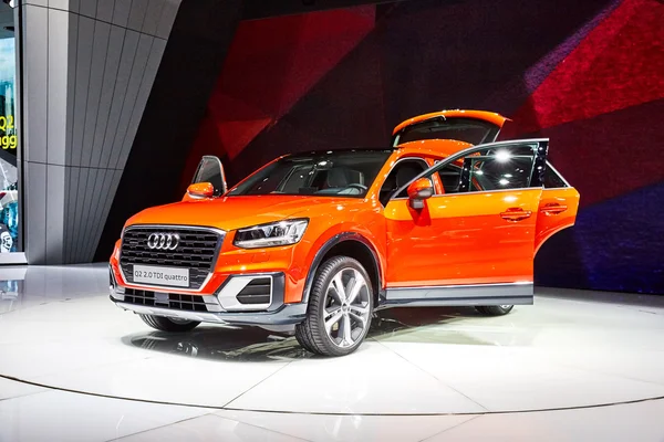 Geneva, Switzerland - March 1, 2016: 2016 Audi Q2 presented on the 86th Geneva Motor Show in the PalExpo — Stock Photo, Image