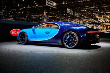 Geneva, İsviçre - 2016: 2016 Bugatti Chiron 86 Cenevre Motor Show Palexpo içinde sunulan 1 Mart