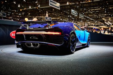 Geneva, İsviçre - 2016: 2016 Bugatti Chiron 86 Cenevre Motor Show Palexpo içinde sunulan 1 Mart