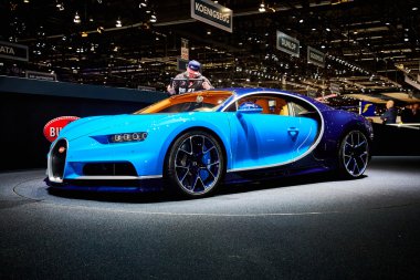 Geneva, İsviçre - 2016: 2016 Bugatti Chiron 86 Cenevre Motor Show Palexpo içinde sunulan 1 Mart
