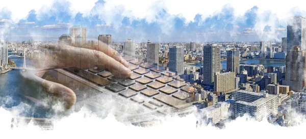 Vista Conceptual Las Tecnologías Informáticas Nube Entorno Urbano Moderno Fotos De Stock Sin Royalties Gratis