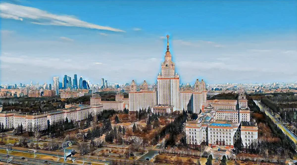Αεροφωτογραφία Drone Της Εαρινής Πανεπιστημιούπολης Του Πανεπιστημίου Της Μόσχας — Φωτογραφία Αρχείου