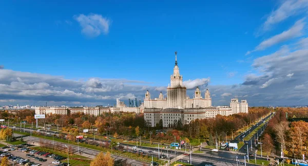 Moskva Ryssland Oktober 2020 Flygfoto Över Solnedgången Campus Byggnader Berömda Royaltyfria Stockfoton