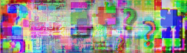 Frågetecken Labyrinter Och Pussel Glitch Stil Med Fuzziness Begrepp Bakgrund — Stockfoto