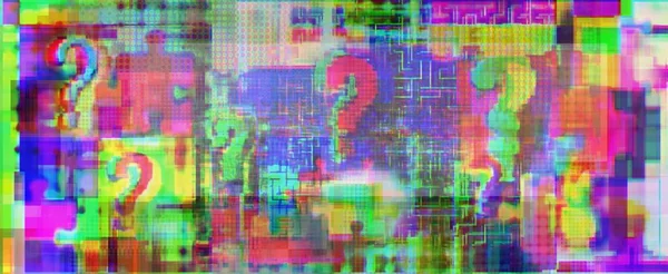 Point of interrogation, intricacies and puzzle in glitch art with fuzziness, concept background for logics, error, news, show, advt, teenage games, basic project etc