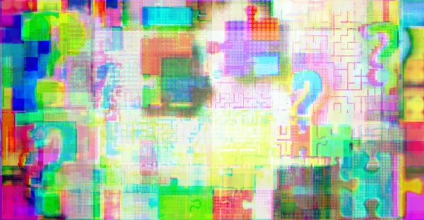 Vraagtekens Labyrinten Legpuzzels Glitch Stijl Met Fuzziness Concept Achtergrond Voor — Stockfoto