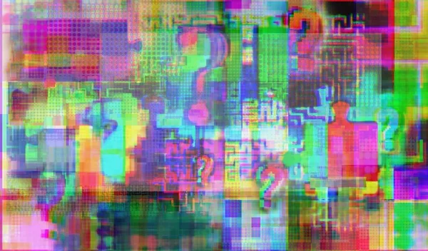 Question Marks Intricacies Jigsaw Puzzle Glitch Space Fuzziness Concept Background — Stock Photo, Image