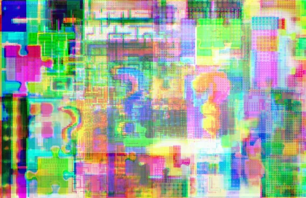 Punt Van Ondervraging Ingewikkeldheden Puzzel Glitch Kunst Met Fuzziness Concept — Stockfoto