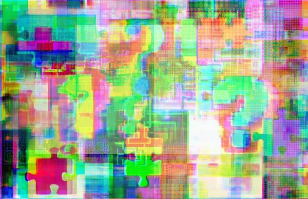 Vraagtekens Ingewikkeldheden Puzzel Glitch Ruimte Met Fuzziness Concept Achtergrond Voor — Stockfoto