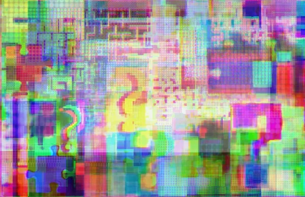 Markering Van Ondervraging Puzzel Complexiteit Glitch Plekken Met Fuzziness Concept — Stockfoto