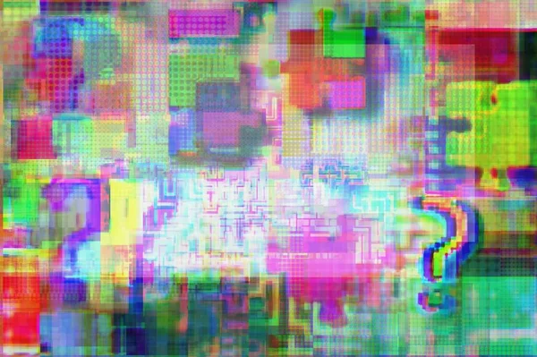 Semne Întrebare Labirinturi Puzzle Uri Stil Glitch Fuzziness Fundal Concept — Fotografie, imagine de stoc