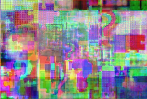 Semne Interogare Complicații Puzzle Jigsaw Spațiul Glitch Fuzziness Fundal Concept — Fotografie, imagine de stoc