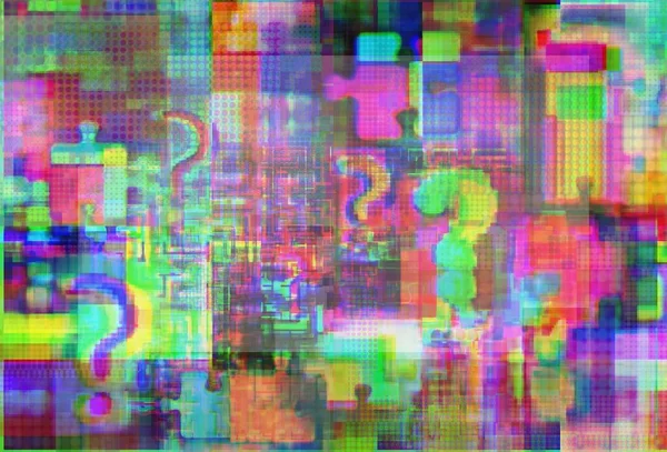 Punto Interrogación Intrincados Rompecabezas Arte Glitch Con Fuzziness Concepto Fondo — Foto de Stock