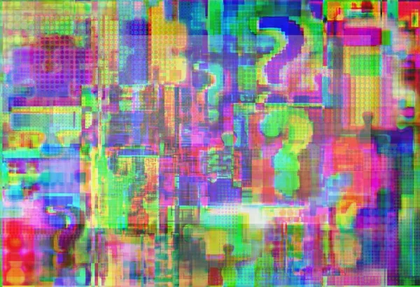 Punto Interrogatorio Complessità Puzzle Nell Arte Glitch Con Sfocatura Background — Foto Stock